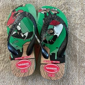 Havaianas Kids Flip Flops Boy Green w monkey skateboard Size 9-12 (US) 27/8 EUR